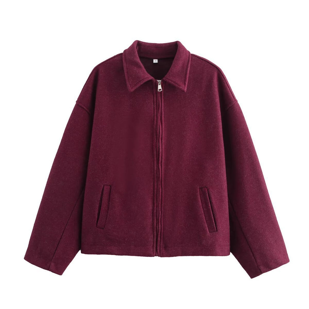 Damen nan kurzer kastiger Wollmix-Bomber mit Hemdkragen und verdecktem Reißverschluss Shop Nory