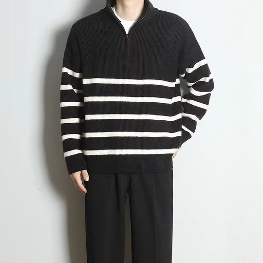 Herren Grobstrickpullover mit Zipper und Streifen Shop Nory