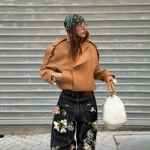 Damen Cropped Oversize-Jacke aus strukturiertem Kunstleder mit hohem Stehkragen Shop Nory