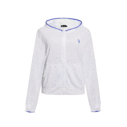Damen Leichter Kapuzen-Zipcardigan mit Sternenallover und Ziernaht Shop Nory