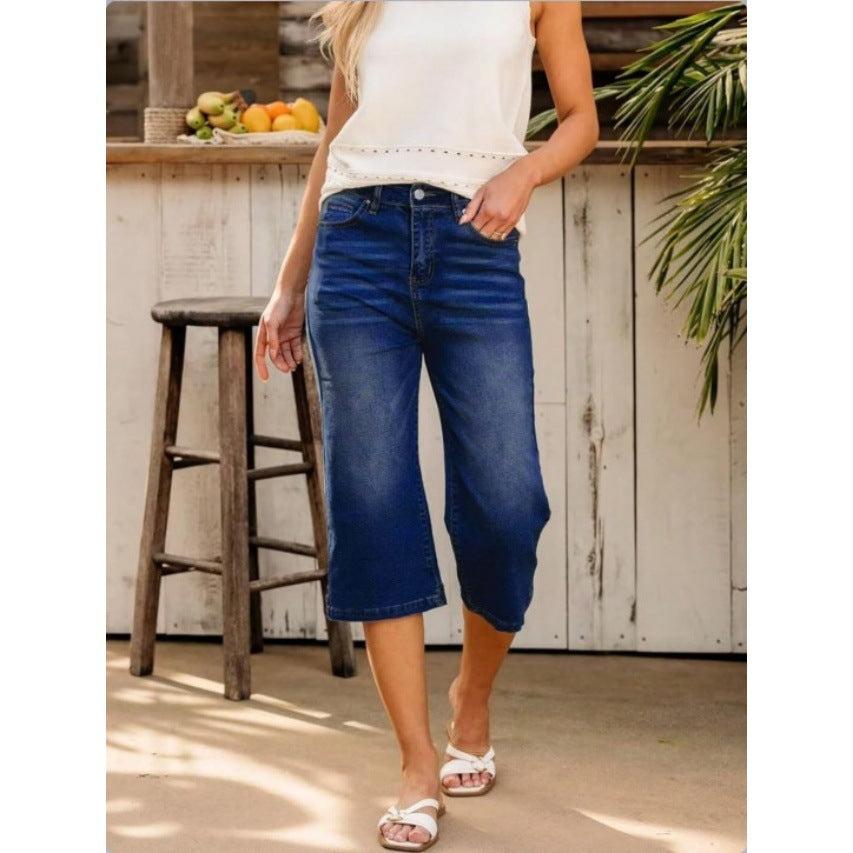 Damen Hochtaillierte Culotte-Jeans mit weitem Bein und Fünf-Taschen-Design Shop Nory