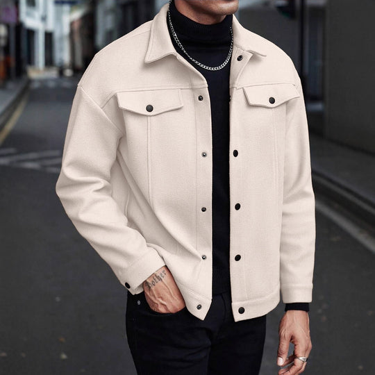 Herren Overshirt-Jacke im Trucker-Stil mit Wollmix-Optik und Druckknöpfen Shop Nory