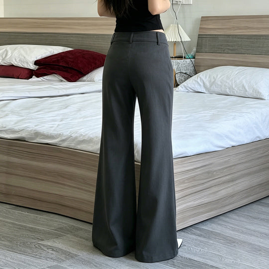 Damen nan hochtaillierte Schlaghose mit weitem Glockenbein und dekorativer Knopfleiste Shop Nory