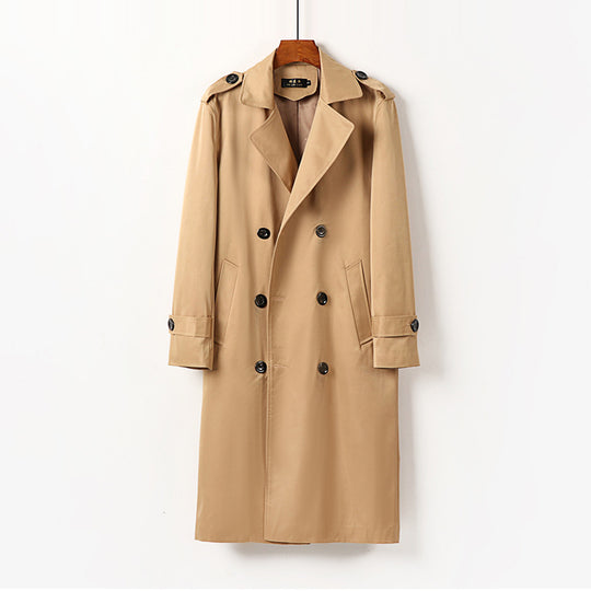 Herren Doppelreihiger Trenchcoat mit Schulterklappen, langer Silhouette und klassischem Revers Shop Nory