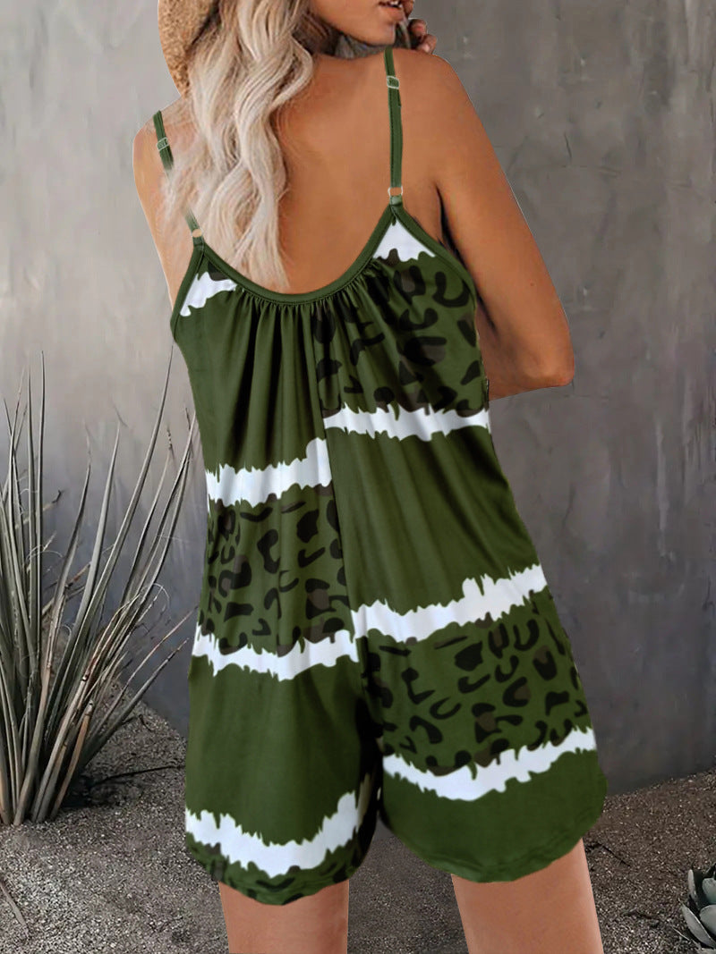 Damen luftiger Overall mit Spaghettiträgern und modischem Tierdesign