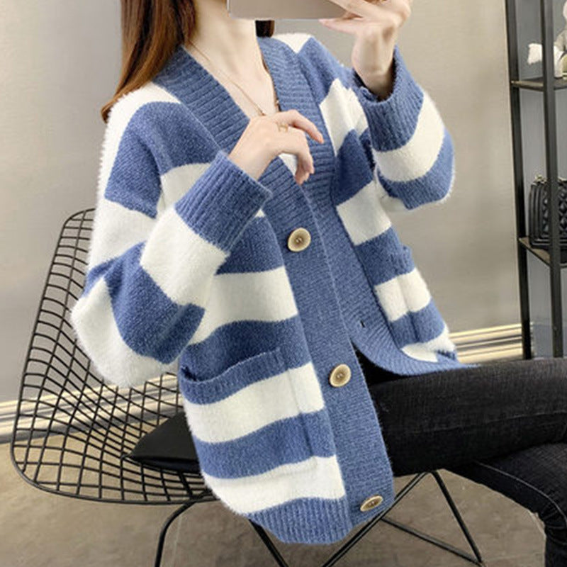 Damen Strickcardigan mit Taschen und Knopf Shop Nory
