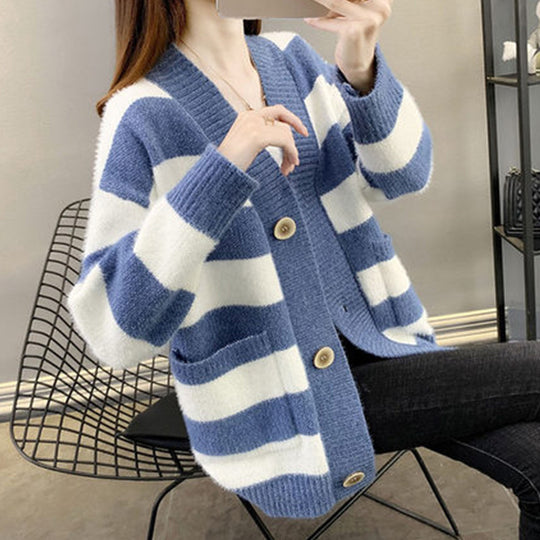 Damen Strickcardigan mit Taschen und Knopf Shop Nory