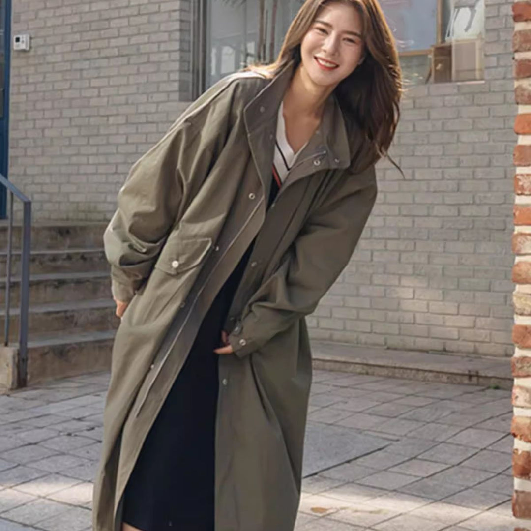 Damen Langer Oversize-Windbreaker im Utility-Look mit Pattentaschen Shop Nory