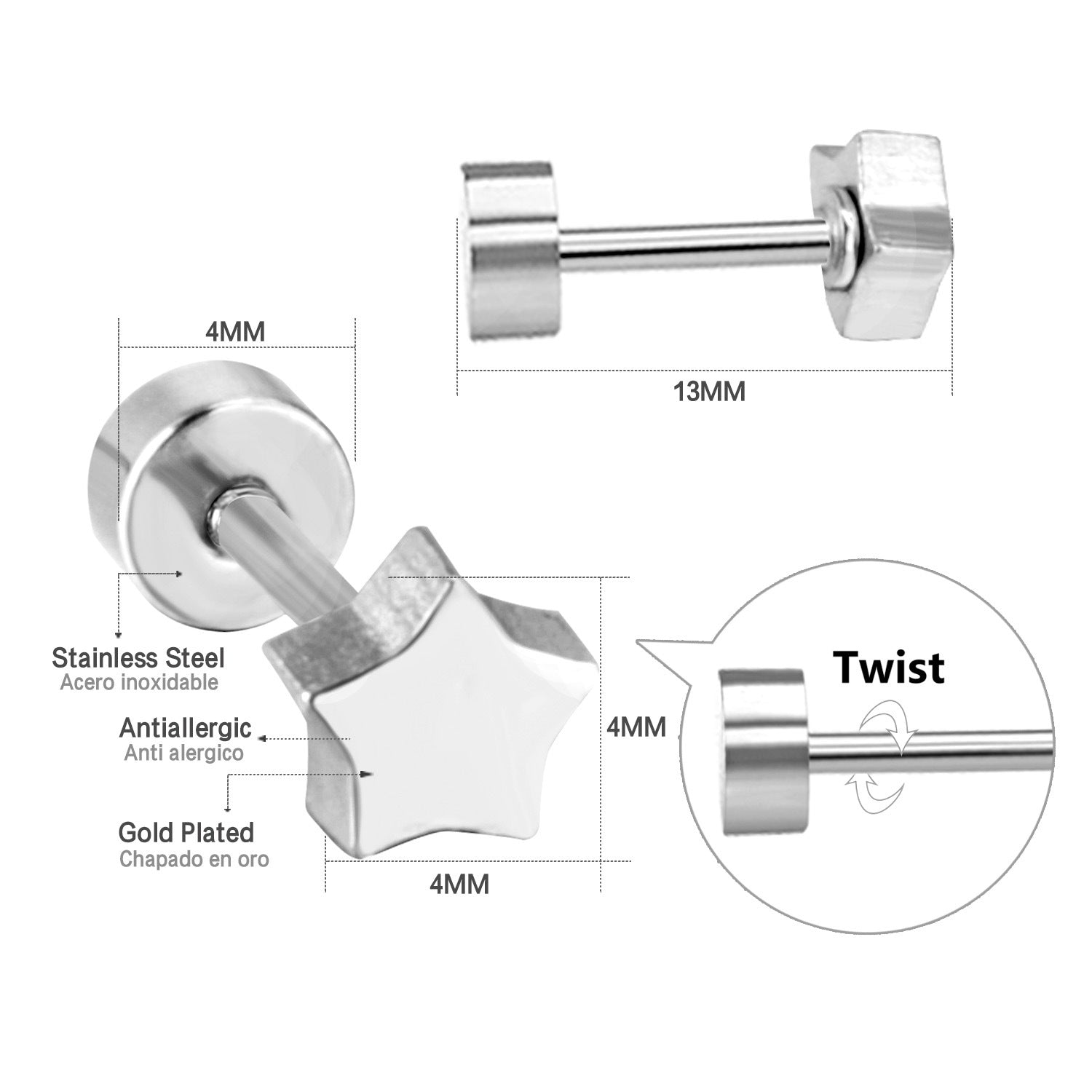Damen Bauchnabelpiercing mit funkelndem Sternenanhänger und hochwertiger Goldbeschichtung Shop Nory