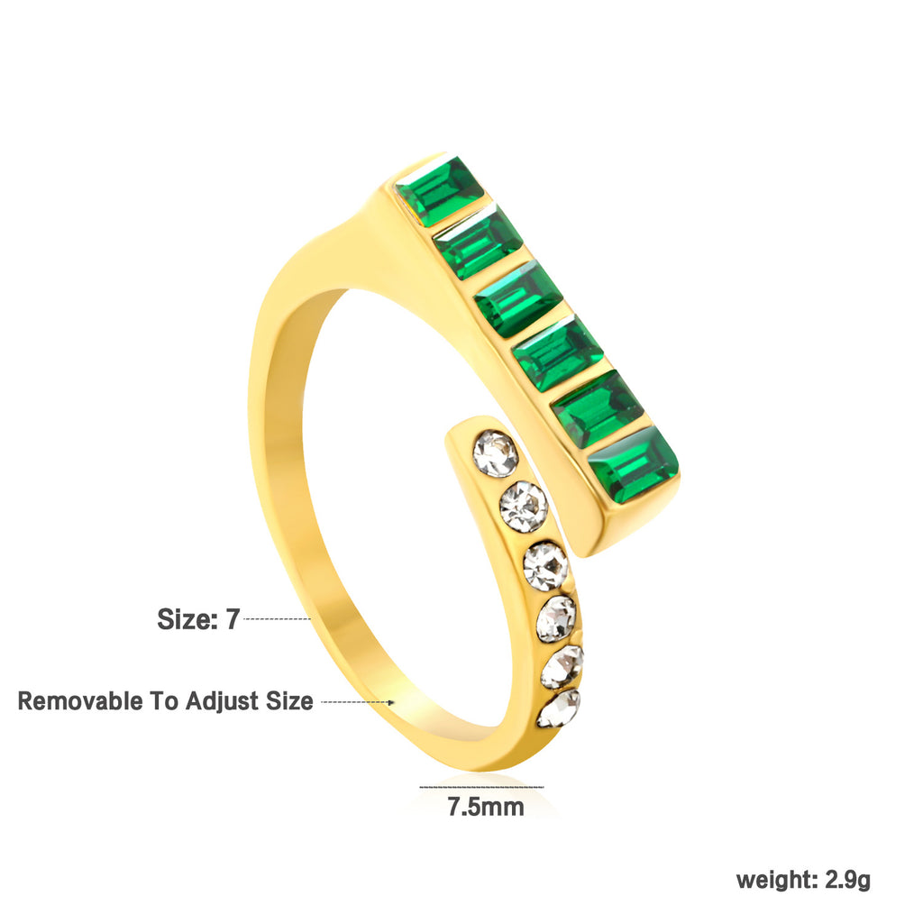 Damen Verstellbarer Ring mit glitzernden Zirkonia und modernen Grüntönen Shop Nory