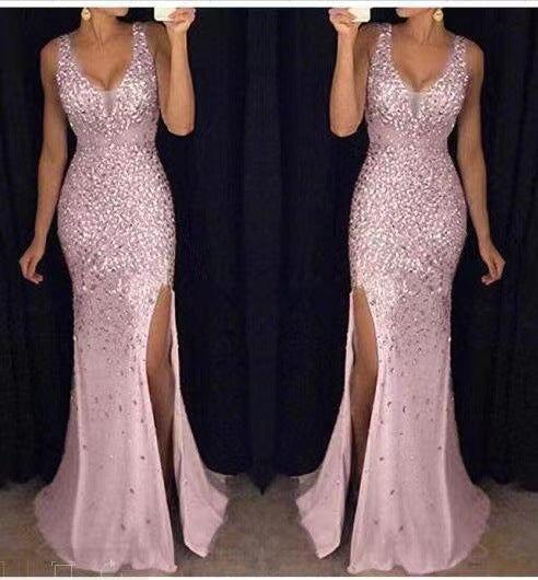 Damen Glamouröses Abendkleid mit glitzernden Pailletten und tiefem Schlitz