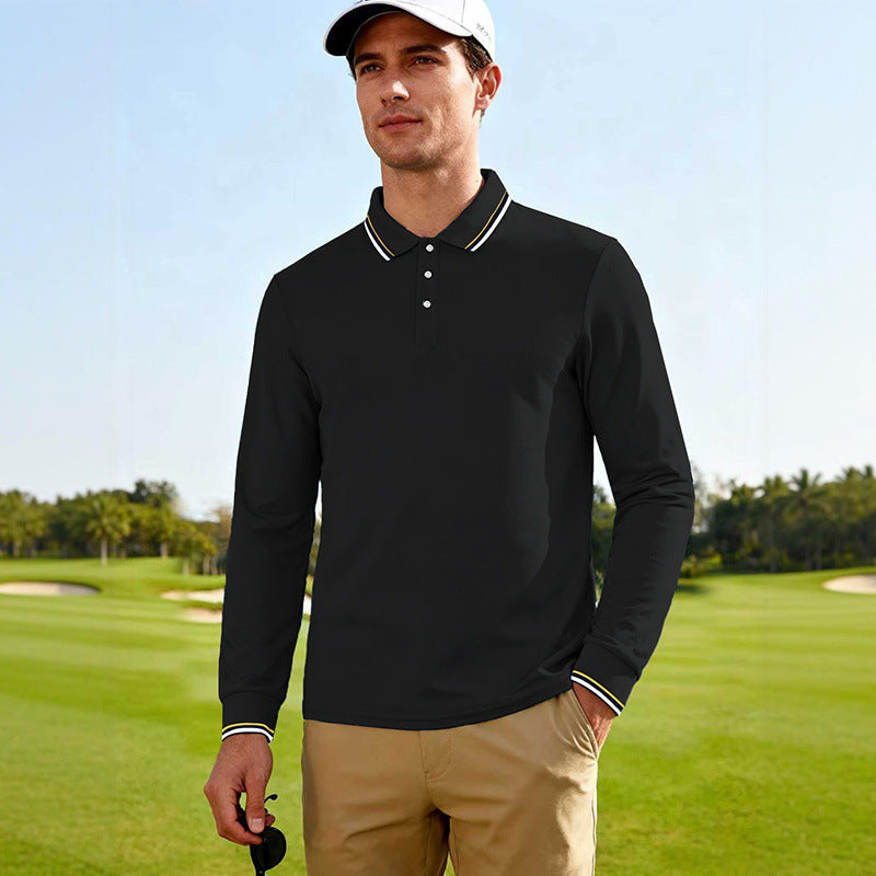Herren Langärmeliges Performance-Golfpoloshirt mit Kontrastkragen Shop Nory