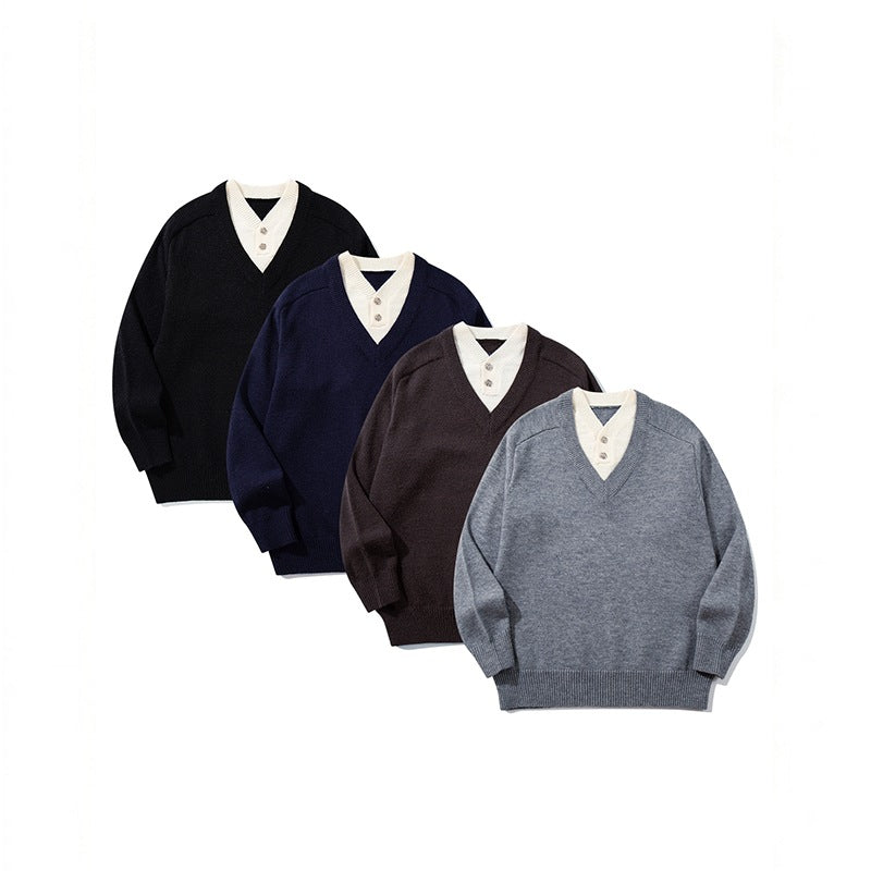 Herren Pullover mit tiefem V-Ausschnitt und eingearbeitetem Henley‑Kragen Shop Nory