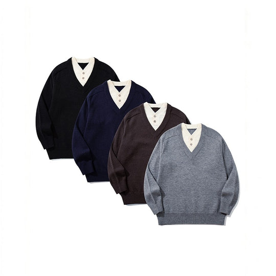 Herren Pullover mit tiefem V-Ausschnitt und eingearbeitetem Henley‑Kragen Shop Nory