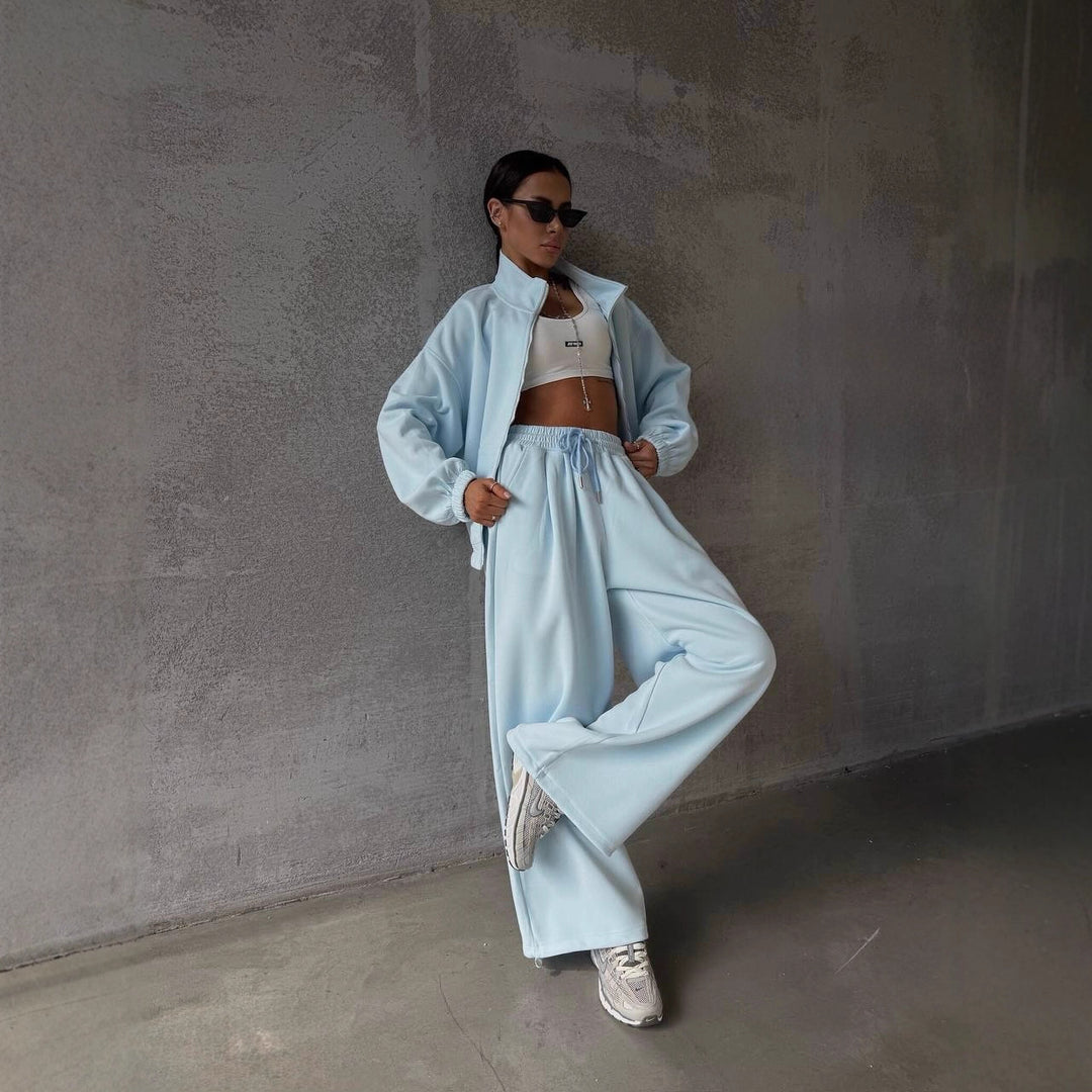 Damen oversized Sweatset mit Reißverschlussjacke und weiten Jogginghose Shop Nory