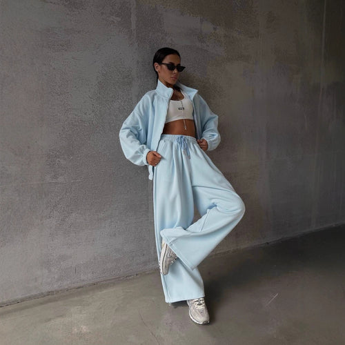Damen oversized Sweatset mit Reißverschlussjacke und weiten Jogginghose Shop Nory
