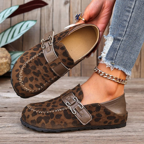 Damen Mokassin-Slipper aus Veloursleder mit dekorativer Metall-Schnalle Shop Nory