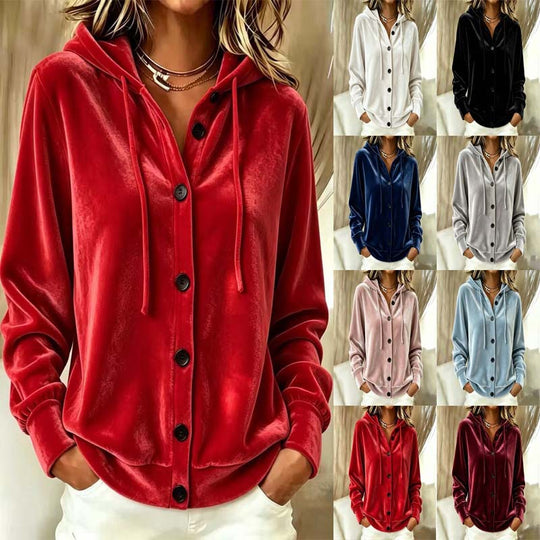 Damen Oversize Samt-Kapuzenjacke mit elastischem Saum und weiten Ärmeln Shop Nory