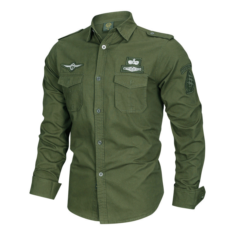 Herren Military-Hemd mit Schulterpatten, aufgesetzten Brusttaschen und Badge-Applikationen Shop Nory