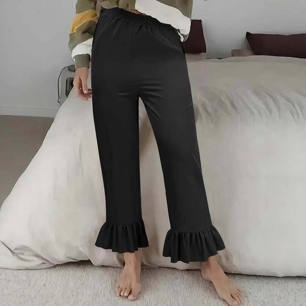 Damen Locker geschnittene Lounge‑Hose aus Jersey mit elastischem Bund und Volant‑Saum Shop Nory