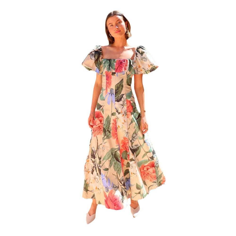 Damen Maxi-Kleid im romantischen Off-Shoulder-Stil mit voluminösen Puffärmeln Shopnory