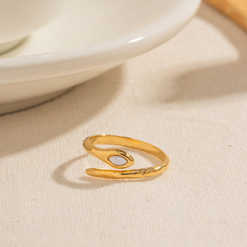 Damen Offener Ring mit elegantem Wellen-Design und hochwertigem Einsatz Shop Nory