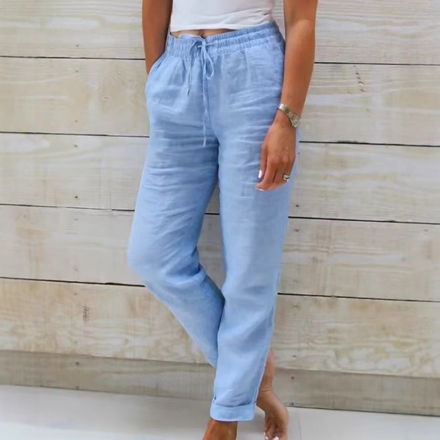Damen nan lässige Leinenhose mit elastischem Bund Kordelzug und Seitentaschen Shop Nory