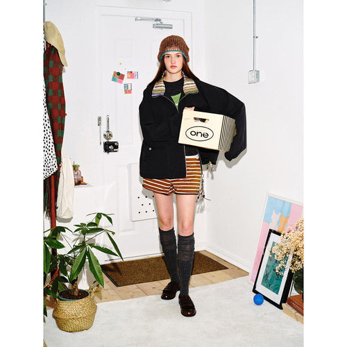 Damen Kurzjacke im Boxy‑Cut mit gemustertem Stehkragen und Kordelzug Shop Nory