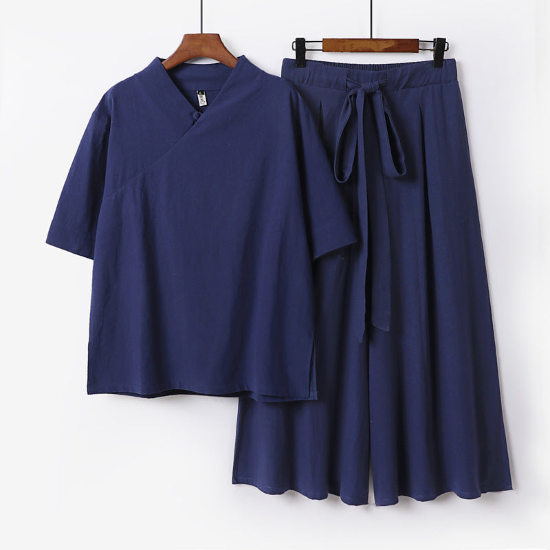 Damen Weites Kimono-Loungewear-Set mit V-Ausschnitt und Culotte-Hose Shop Nory