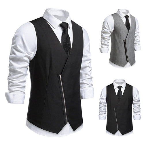 Herren Taillierte Weste mit asymmetrischem Reißverschluss und V-Ausschnitt Shop Nory