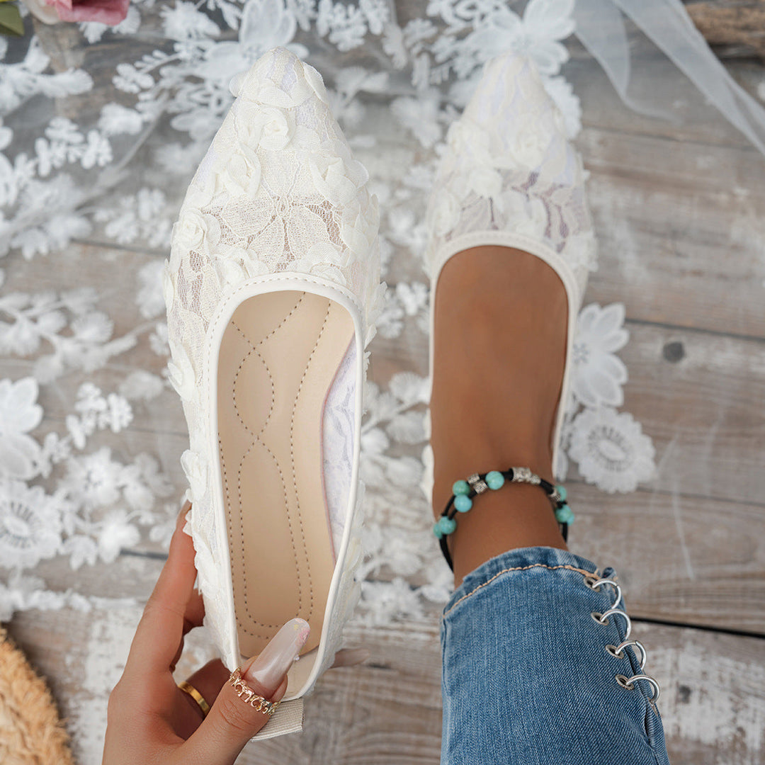 Damen elegante spitze Ballerinas mit floralen Akzenten
