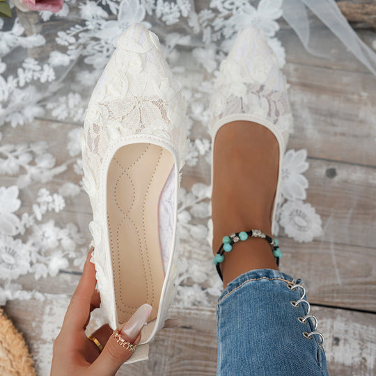 Damen elegante spitze Ballerinas mit floralen Akzenten