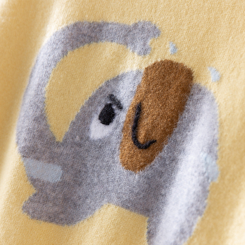 Damen Feinstrick-Pullover mit plüschiger Elefanten-Intarsia und Rippbündchen Shop Nory