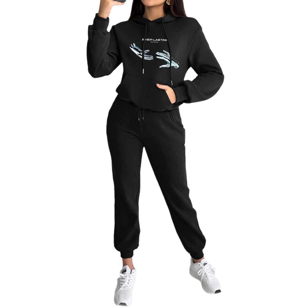 Damen nan Kapuzenpullover im Cropped-Schnitt mit Kängurutasche und grafischem Hand-Print Shop Nory