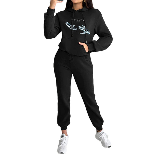 Damen nan Kapuzenpullover im Cropped-Schnitt mit Kängurutasche und grafischem Hand-Print Shop Nory
