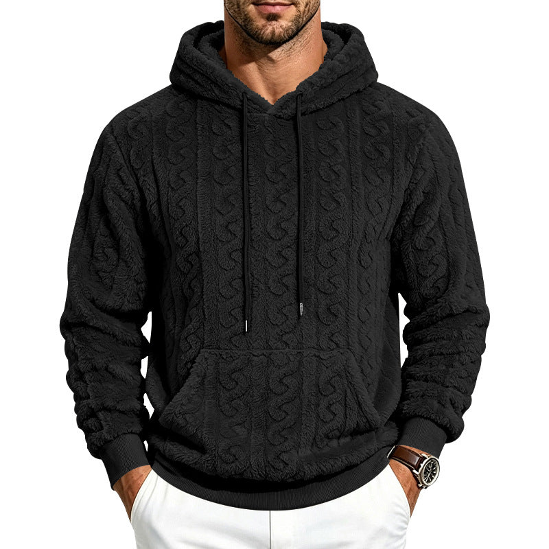 Herren Teddy-Fleecepullover mit Zopfmuster, Kapuze und Kängurutasche Shop Nory