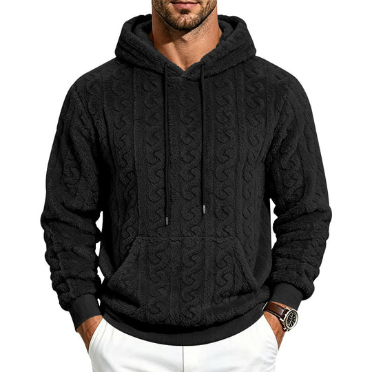 Herren Teddy-Fleecepullover mit Zopfmuster, Kapuze und Kängurutasche Shop Nory