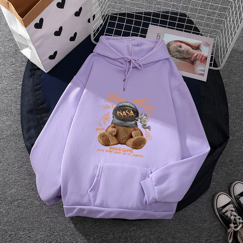 Damen nan lässiger Hoodie mit Astronauten‑Teddy‑Print, Kängurutasche und weichem Fleece-Innenfutter Shop Nory