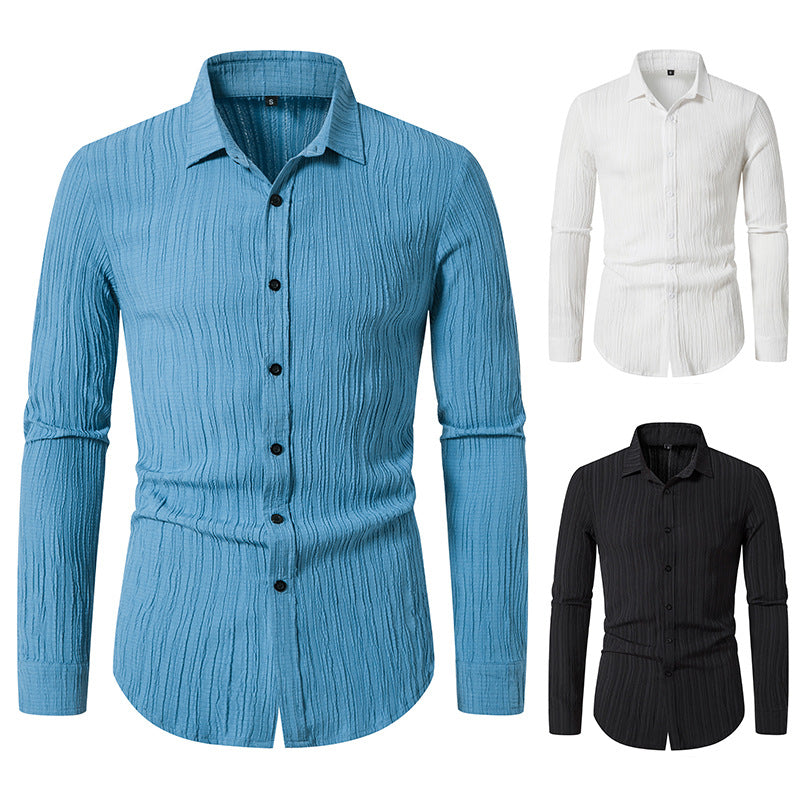 Herren Texturiertes Slim-Fit-Hemd mit krauser Struktur und Kentkragen Shop Nory