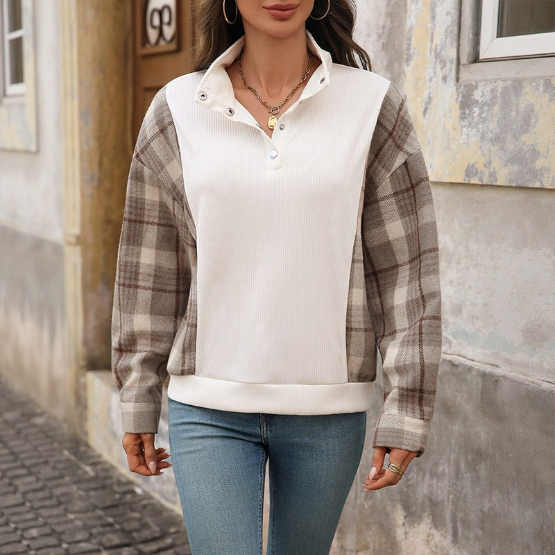 Damen Modische Oversized Bluse mit Karo-Details Shop Nory
