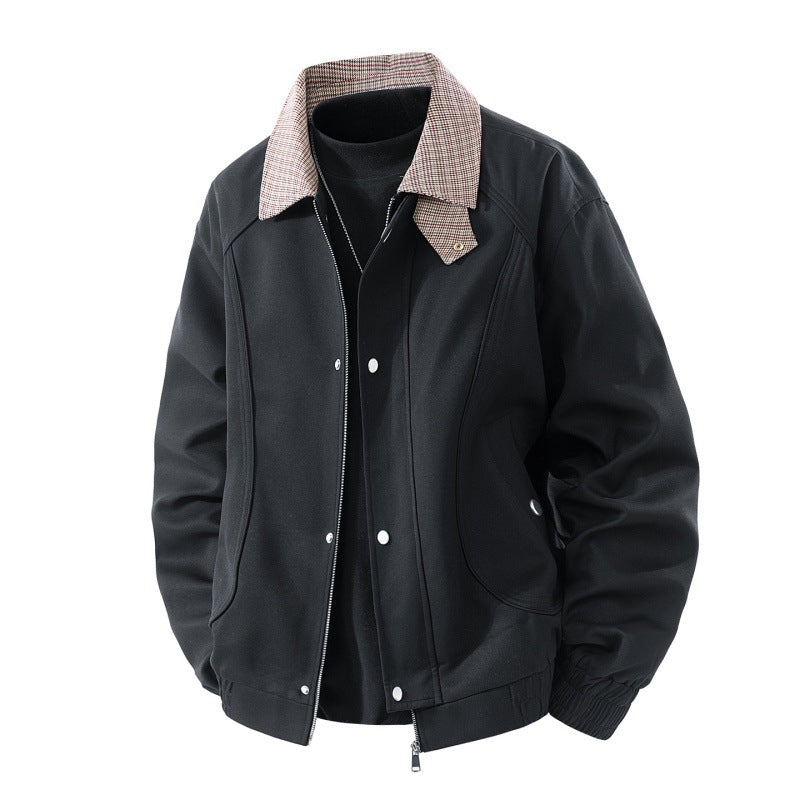 Herren Leichter Canvas-Blouson mit Karokragen, Reißverschluss- und Druckknopfleiste Shop Nory