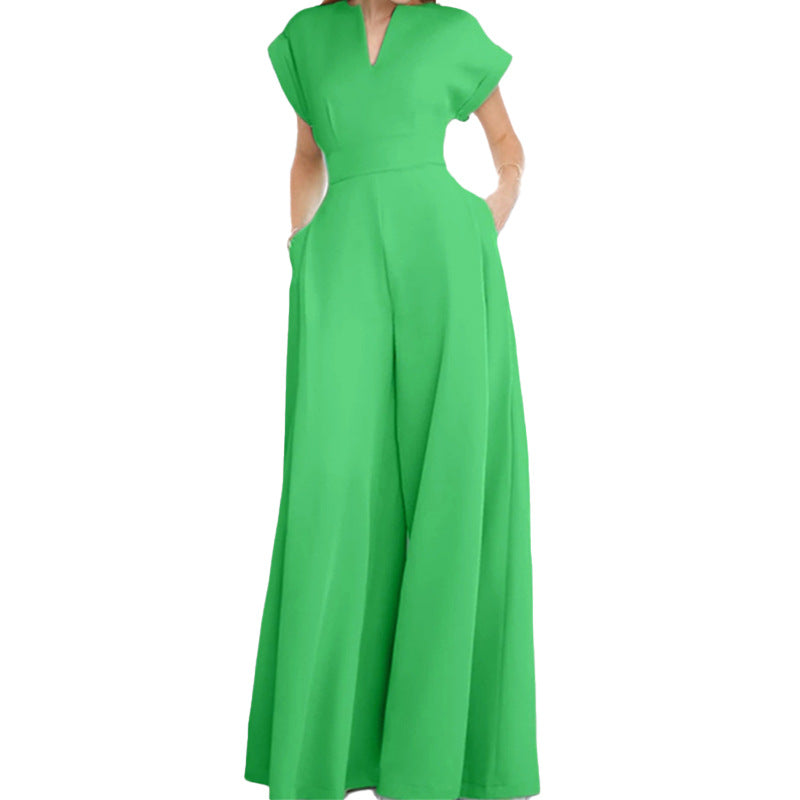 Damen Eleganter Jumpsuit mit Weitem Bein und Schalkragen