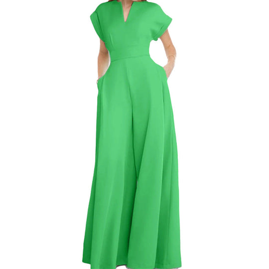 Damen Eleganter Jumpsuit mit Weitem Bein und Schalkragen