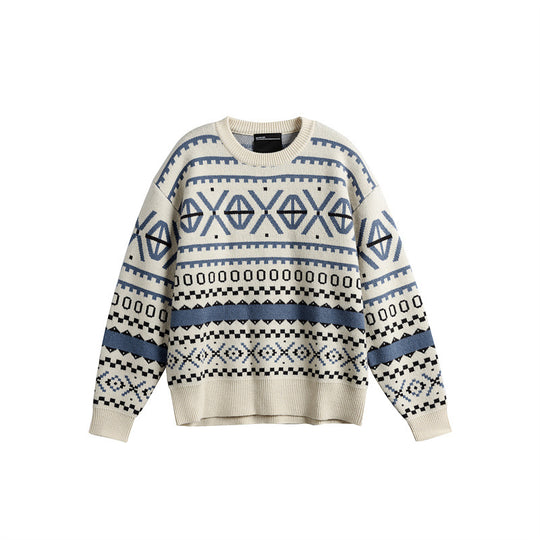 Unisex Gemusterter Grobstrickpullover im Norwegerstil mit Rundhals Shop Nory