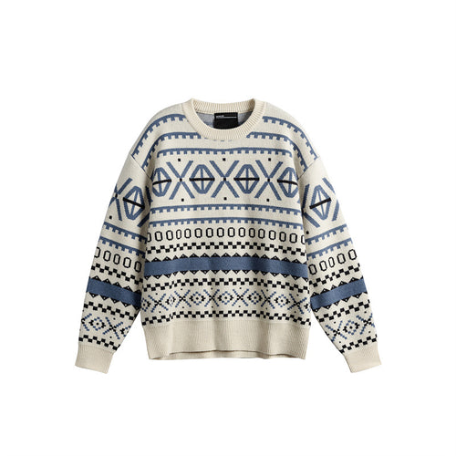 Unisex Gemusterter Grobstrickpullover im Norwegerstil mit Rundhals Shop Nory