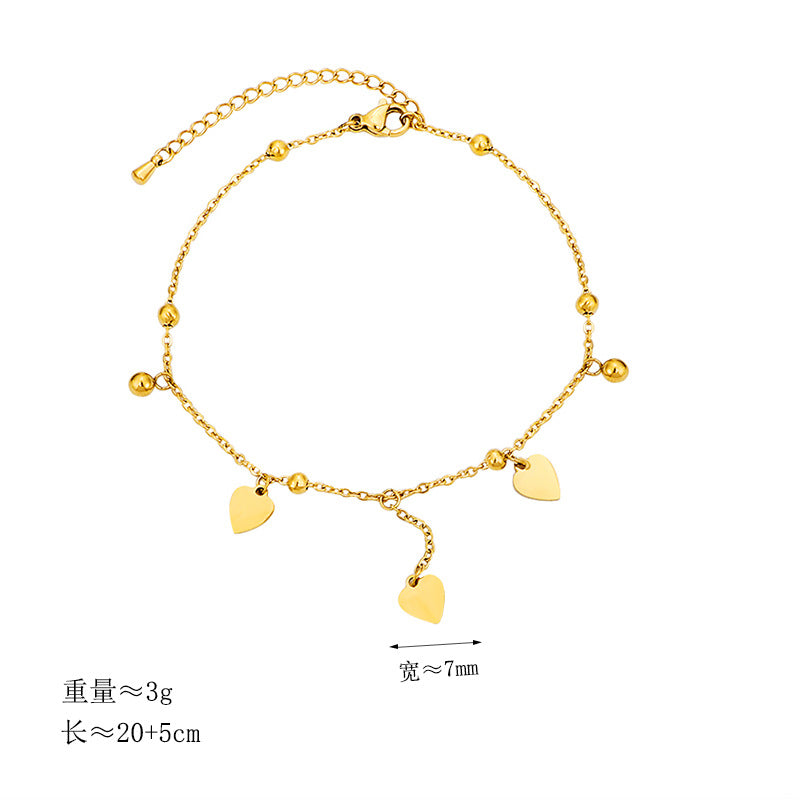 Damen zarte Fußkette mit herzförmigen Anhängern und glänzenden Kugeldetails Shop Nory