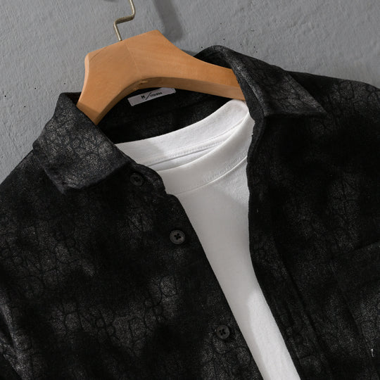 Herren Samtiges Hemdjacken-Overshirt mit tonalem Muster und Brusttasche Shop Nory