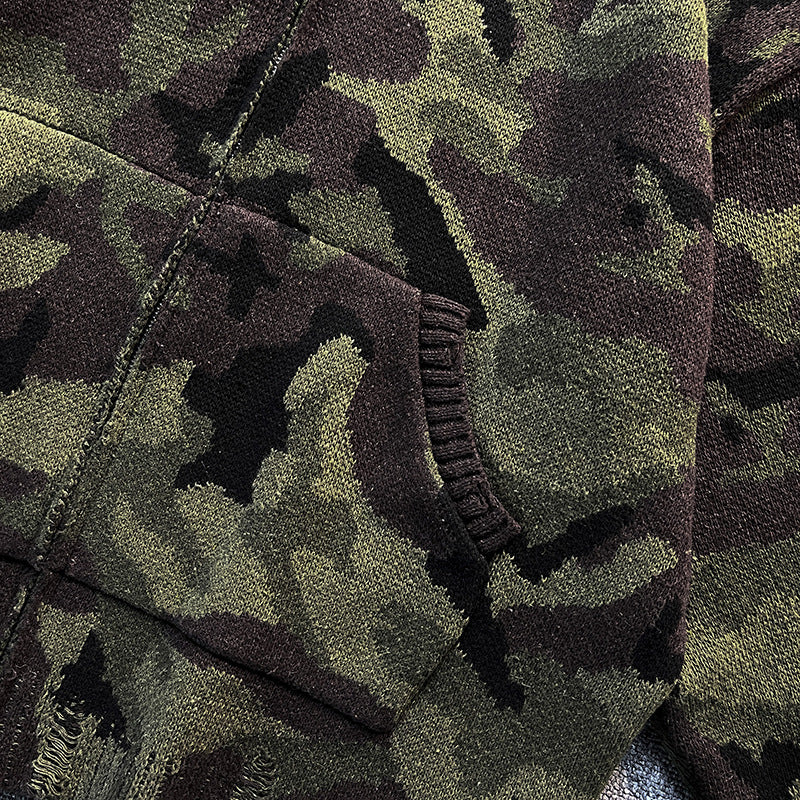 Herren Strick-Kapuzenjacke im Camouflage-Look mit Reißverschluss und used-Details Shop Nory
