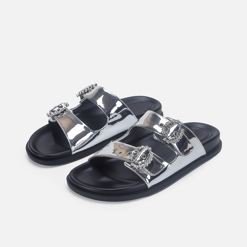 Damen Designer Zehentrenner-Sandalen mit dekorativem Riemendesign und komfortablem Fußbett