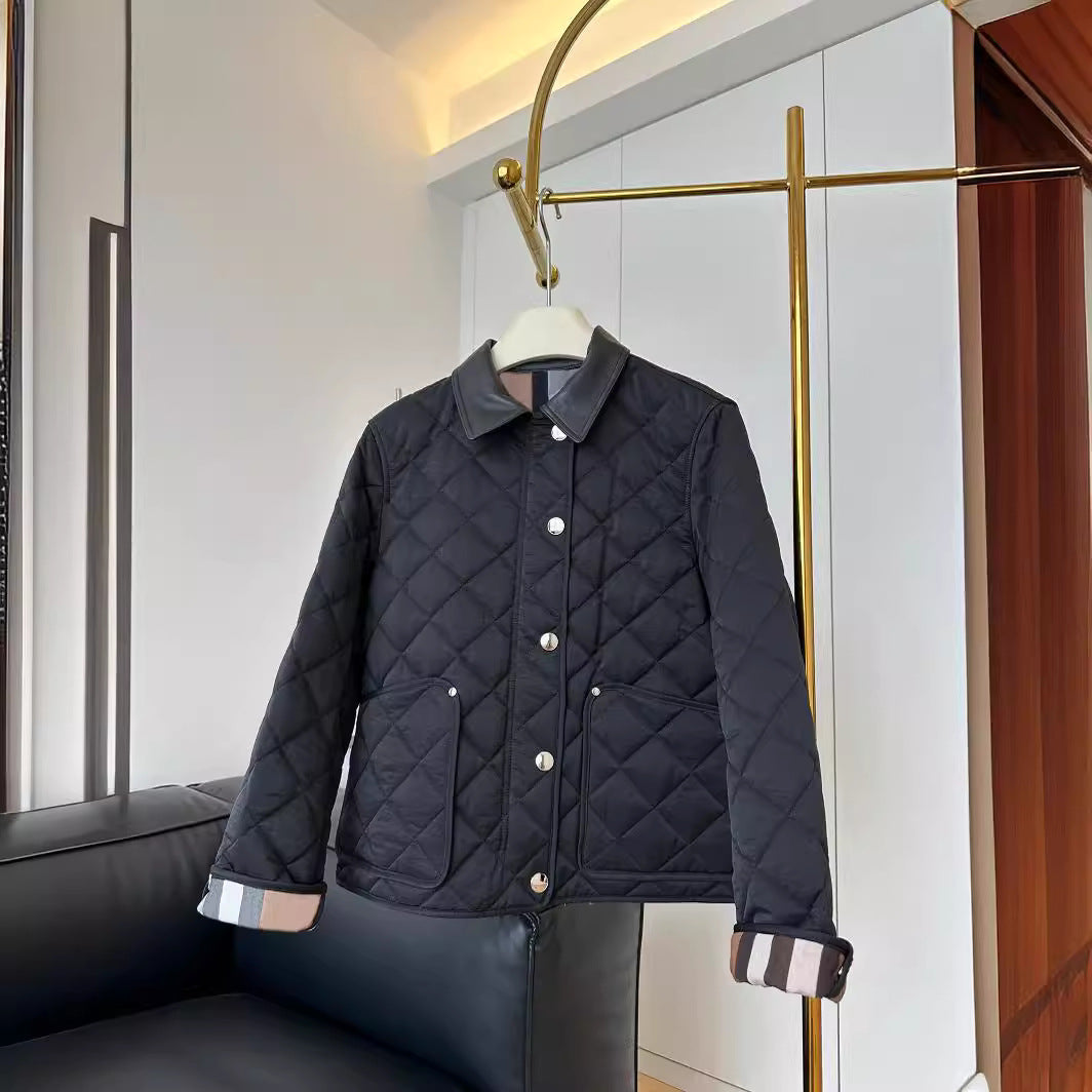 Damen Modische Steppjacke mit eleganter Lederkragen Shop Nory